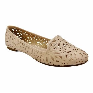 Dune London Leather Laser Cut Out Slip On Flats